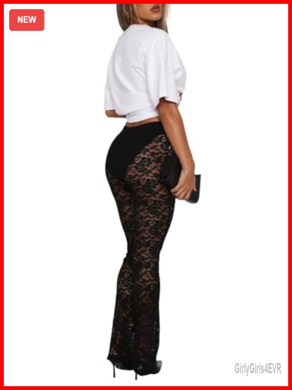 Sexy Sheer Lace Flare Bell Bottom Pants Clubwear Leggings - Picture 4 of 6
